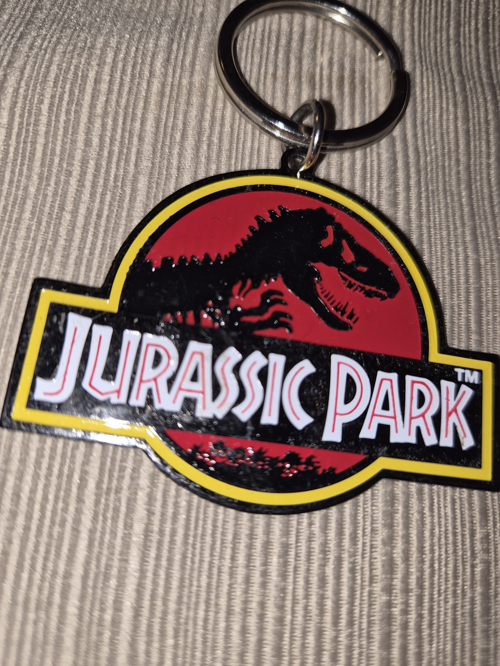 Jurassic Park Logo Keychain - Black, Red, Yellow